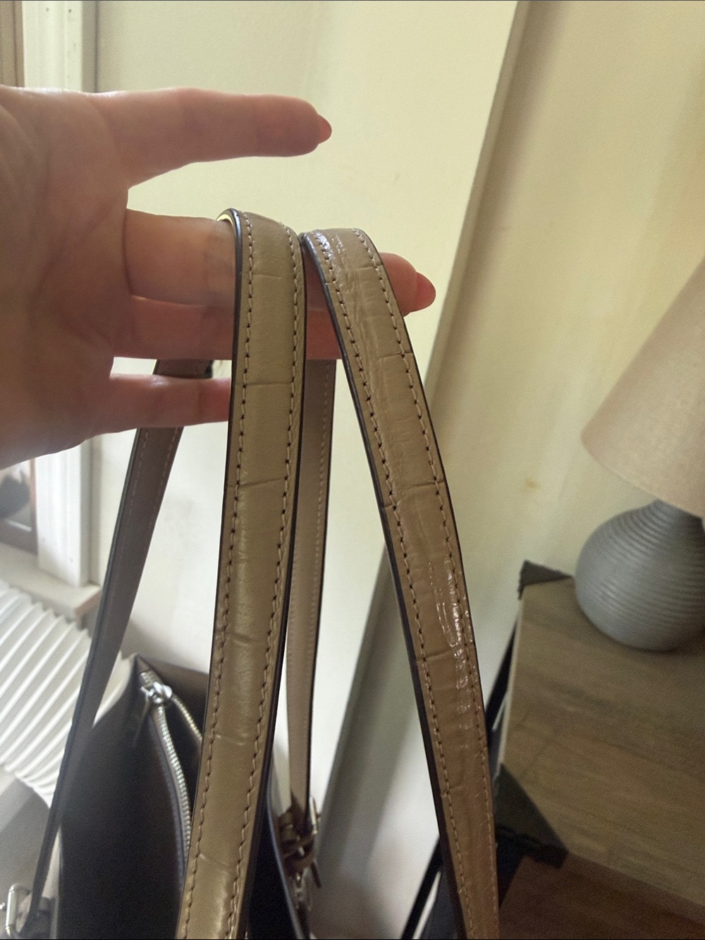 Coach Croc-Embossed Patent Leather Tote in Taupe - Picture 9 of 9
